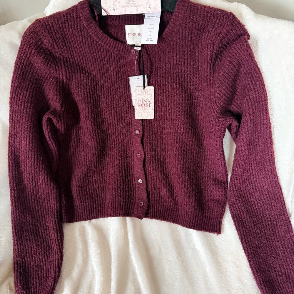Pink Rose Rich Burgundy Knit Cardigan